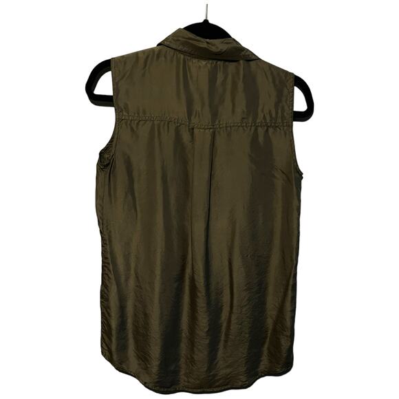 Stunt Collections Small Earthy Green Silk Sleeveless Blouse - Good Condition - Picture 8 of 12